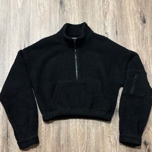 PrettyLittleThing Black Fleece Quarter-Zip Fuzzy Pullover